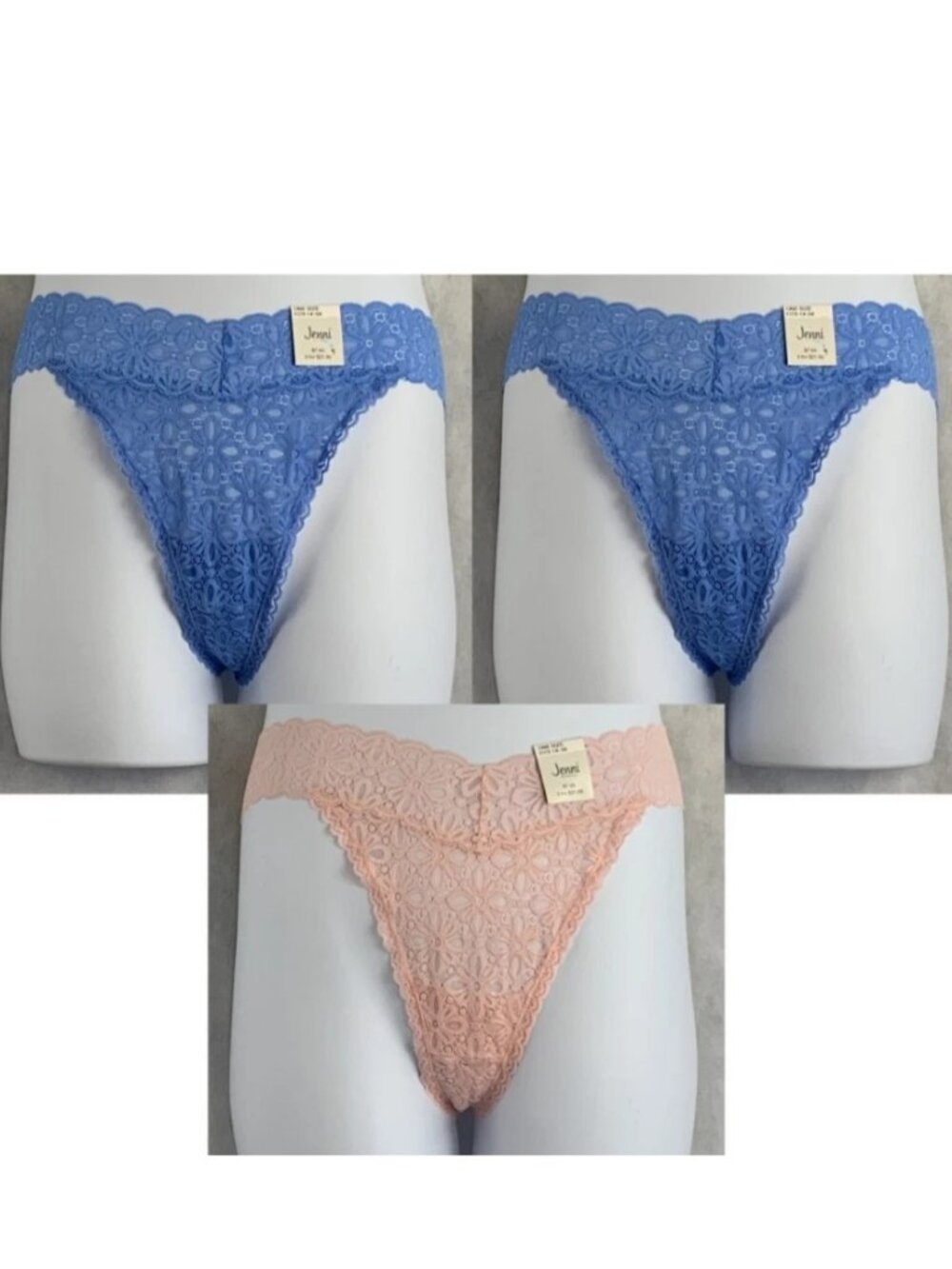Jenni Women's Plus Size Lace Thong Panty, Variety 3-Pack, One Size (1X, 2X, 3X)